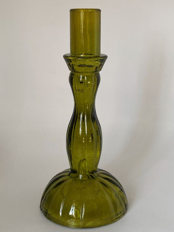 Vintage lysestake i grønt glass 